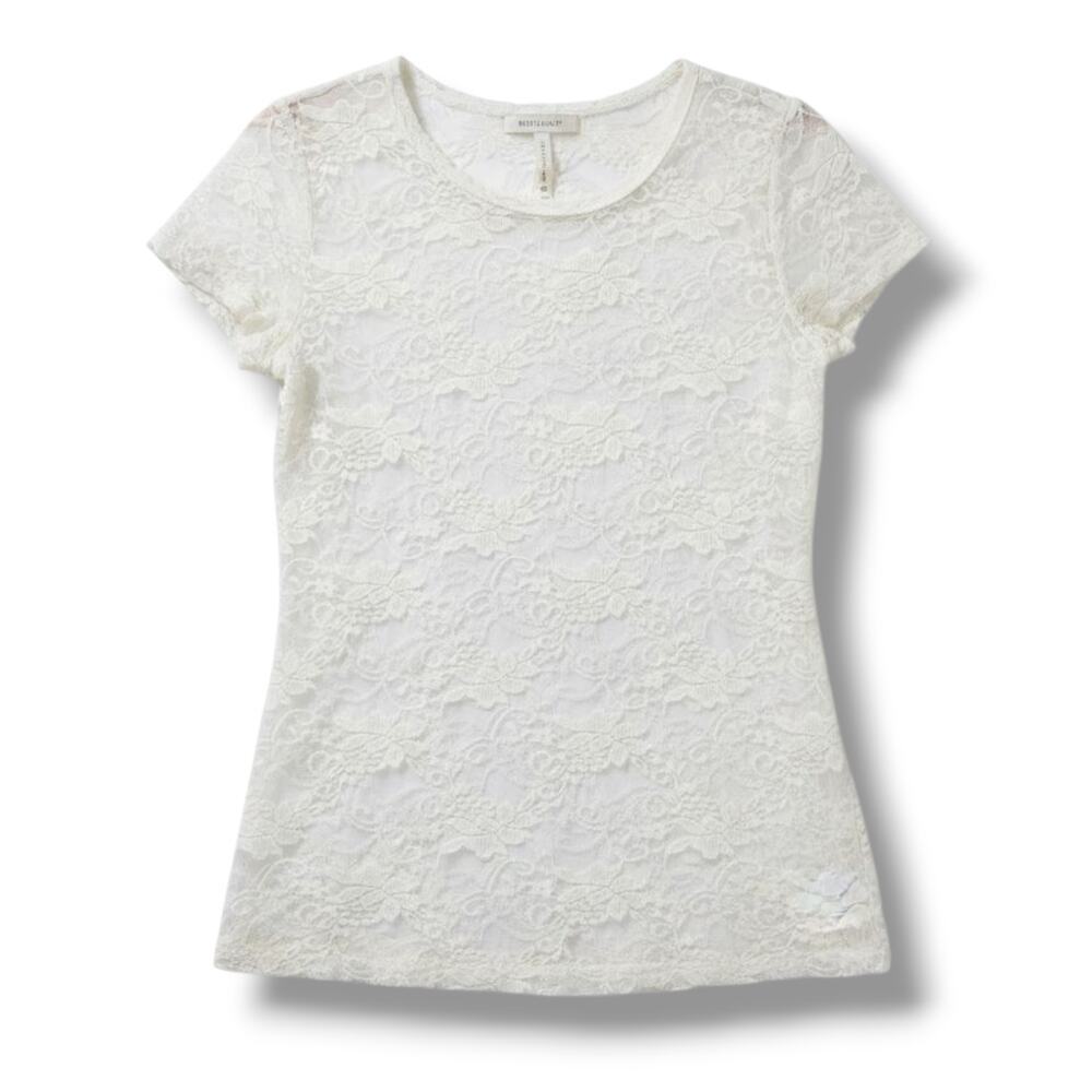 DNA Couture Women’s Off-White Lace Short Sleeve Top Medium